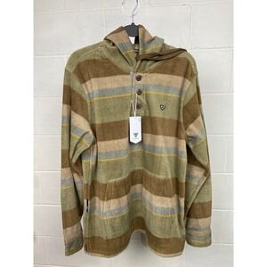 Vissla Eco-Zy Striped Fleece‎ Henley Pullover Hoodie Button Up Outdoors Medium